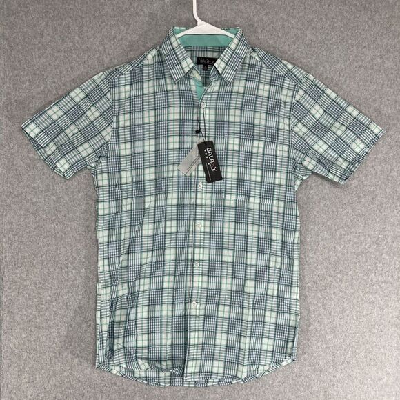 NWT Galaxy  Shirt Mens Small Blue Plaid Button Up Short Sleeve Casual Summer - Picture 1 of 11